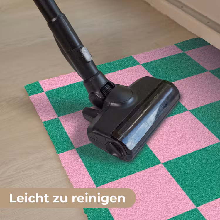 Schaakbord patroon - Groen - Roze - Blokjes Deurmat klein -reinigen_DE