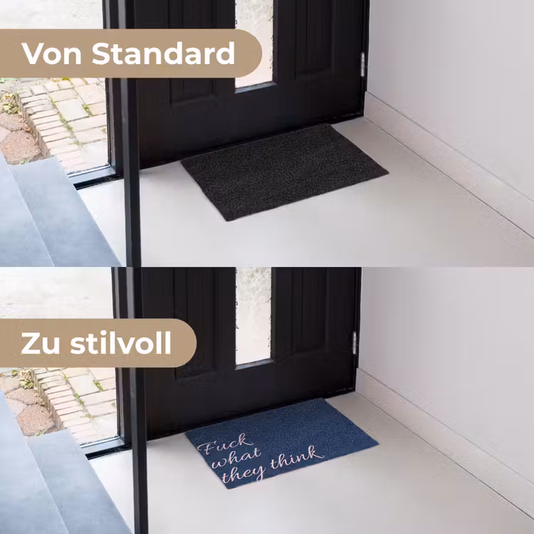 Fuck what they think - Blauw - Cursief Deurmat klein -voor-na_DE