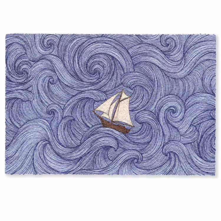 Schip - Golven - Zee - Illustratie - Blauw Deurmat klein -zkaufland3d