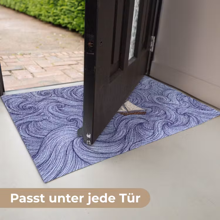 Schip - Golven - Zee - Illustratie - Blauw Deurmat klein -USP_DE