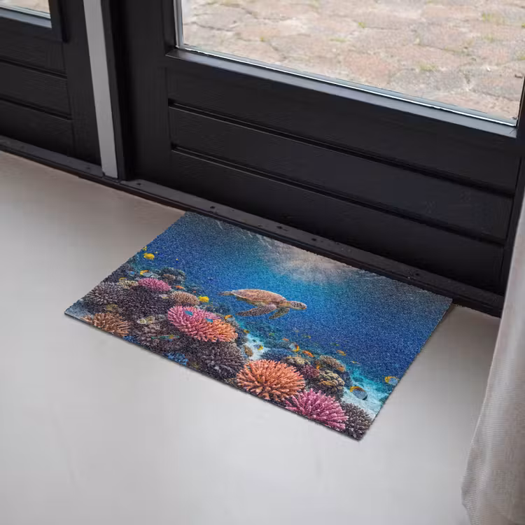 Schildpad - Koraalrif - Oceaan - Dieren - Blauw Deurmat klein -sfeer2