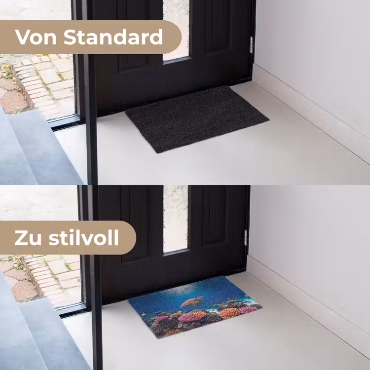Schildpad - Koraalrif - Oceaan - Dieren - Blauw Deurmat klein -voor-na_DE