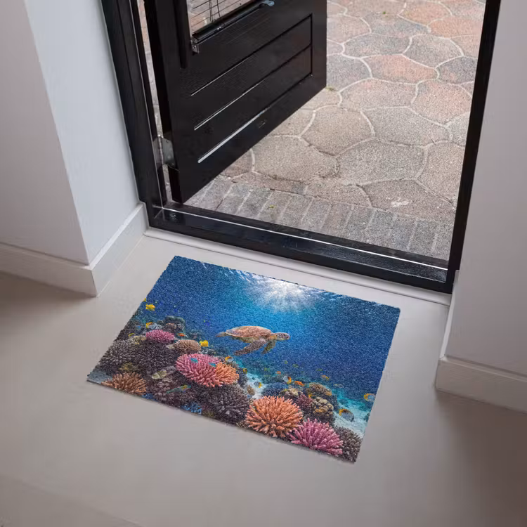 Schildpad - Koraalrif - Oceaan - Dieren - Blauw Deurmat klein -sfeer5