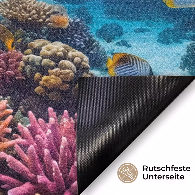 Schildpad - Koraalrif - Oceaan - Dieren - Blauw Deurmat klein -antislip_DE