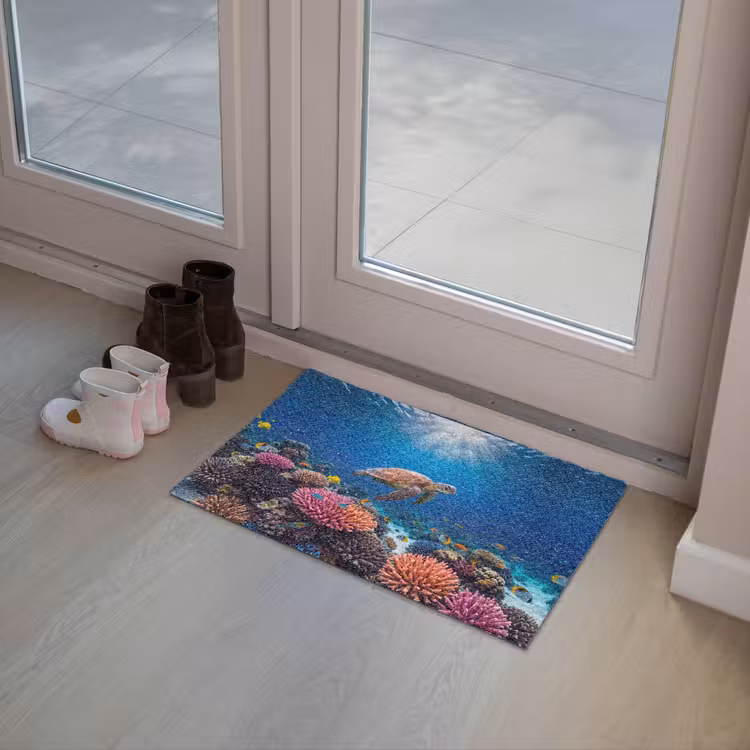 Schildpad - Koraalrif - Oceaan - Dieren - Blauw Deurmat klein -sfeer3