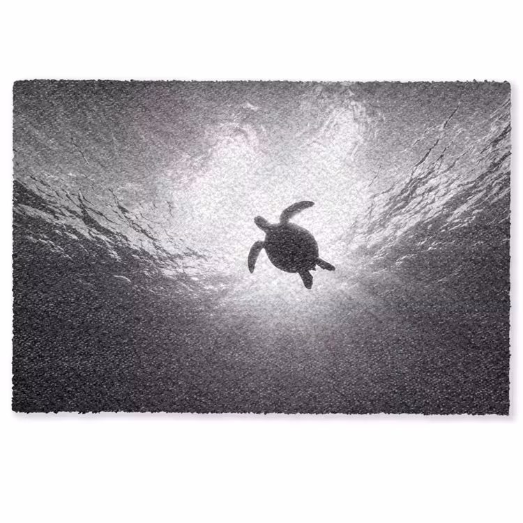 Schildpad - Onderwater - Lichtstralen - Oceaan - Zwart-wit Deurmat klein -zkaufland3d