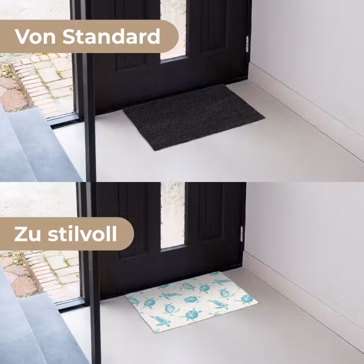 Schildpadden - Patroon - Wit - Blauw Deurmat klein -voor-na_DE