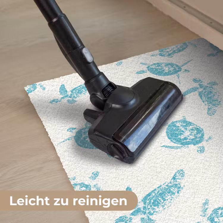 Schildpadden - Patroon - Wit - Blauw Deurmat klein -reinigen_DE