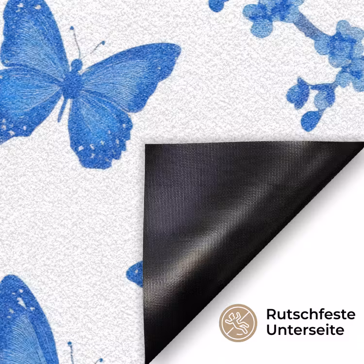 Vlinder - Bloemen - Blauw Deurmat klein 898 -antislip_DE