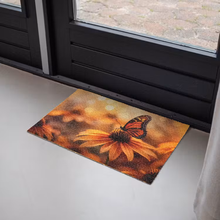 Vlinder - Bloemen - Oranje Deurmat klein -sfeer2