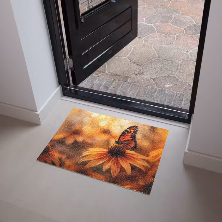 Vlinder - Bloemen - Oranje Deurmat klein -sfeer5