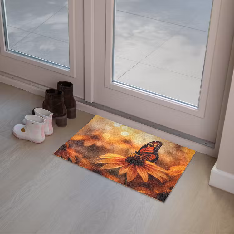 Vlinder - Bloemen - Oranje Deurmat klein -sfeer3