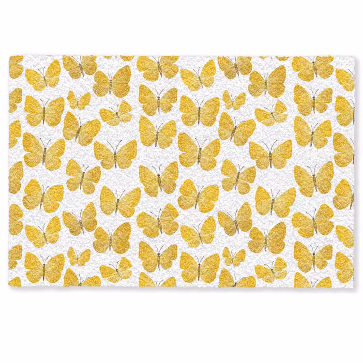 Vlinders - Botanisch - Illustratie - Geel - Wit Deurmat klein 898 -zkaufland3d