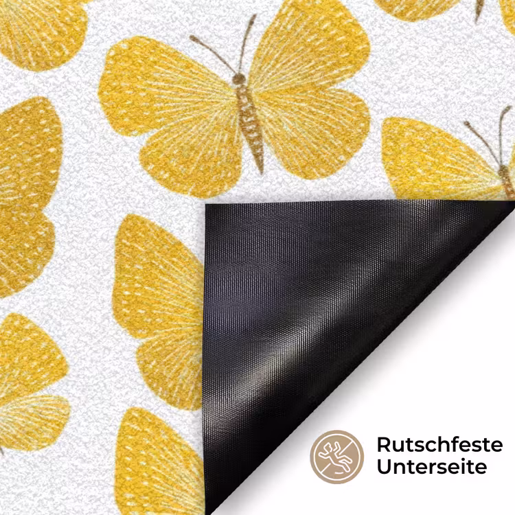 Vlinders - Botanisch - Illustratie - Geel - Wit Deurmat klein 898 -antislip_DE