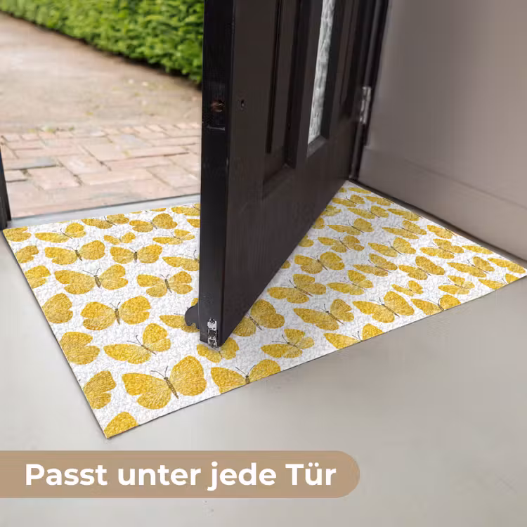 Vlinders - Botanisch - Illustratie - Geel - Wit Deurmat klein 898 -USP_DE