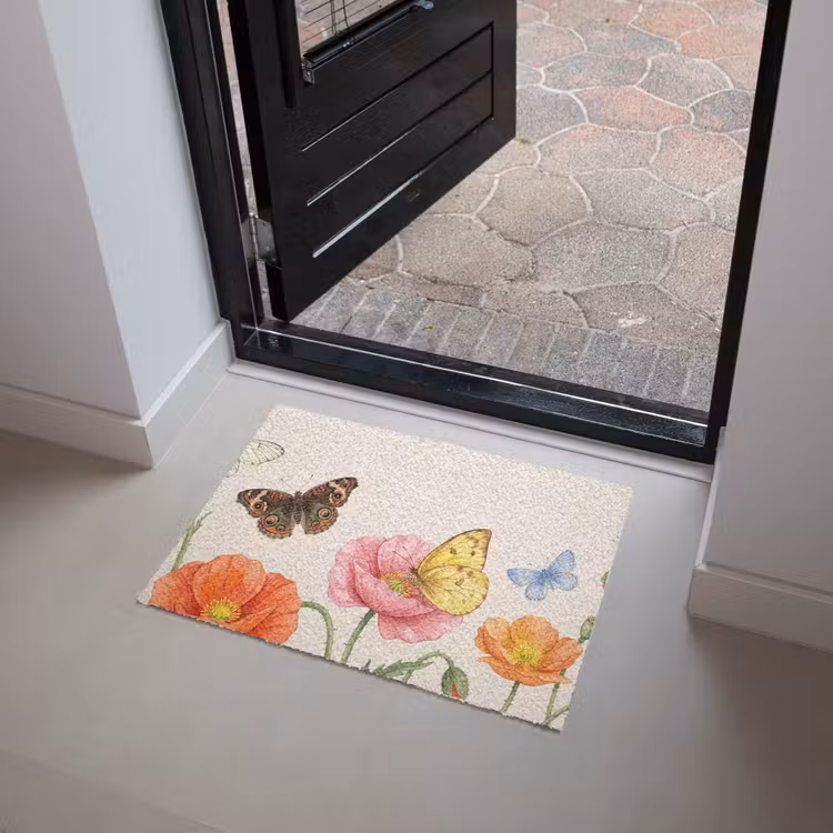 Vlinders - Klaprozen - Illustratie - Kleurrijk Deurmat klein -sfeer5