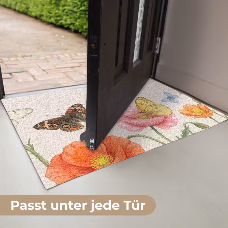 Vlinders - Klaprozen - Illustratie - Kleurrijk Deurmat klein -USP_DE
