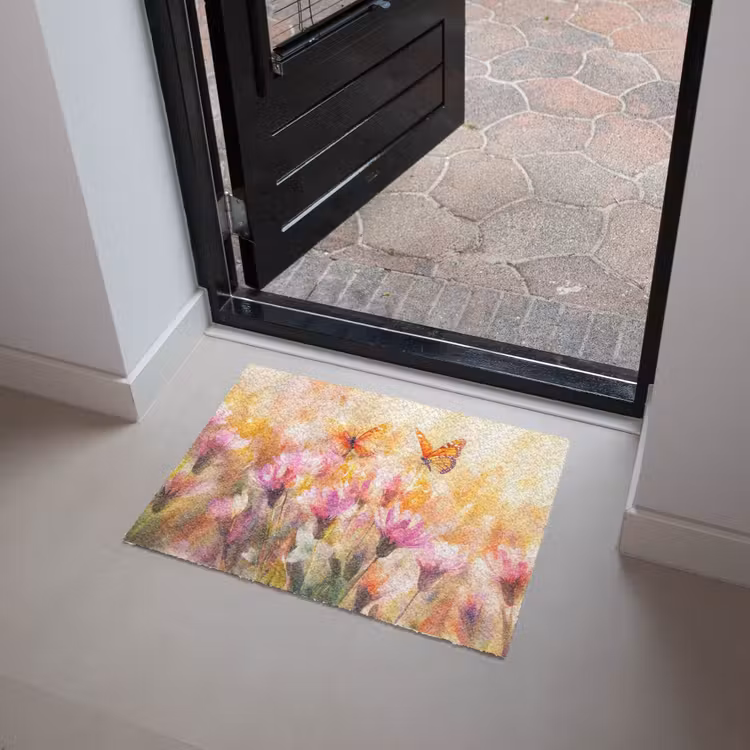 Vlinders - Oranje - Bloemen Deurmat klein -sfeer5