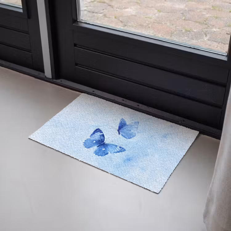 Vlinders - Sierlijk - Blauw Deurmat klein -sfeer2
