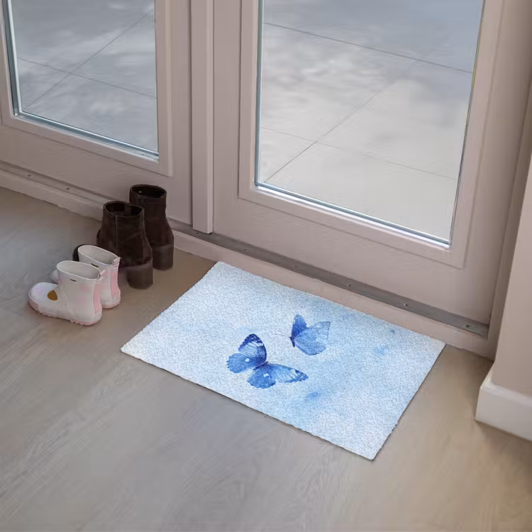 Vlinders - Sierlijk - Blauw Deurmat klein -sfeer3