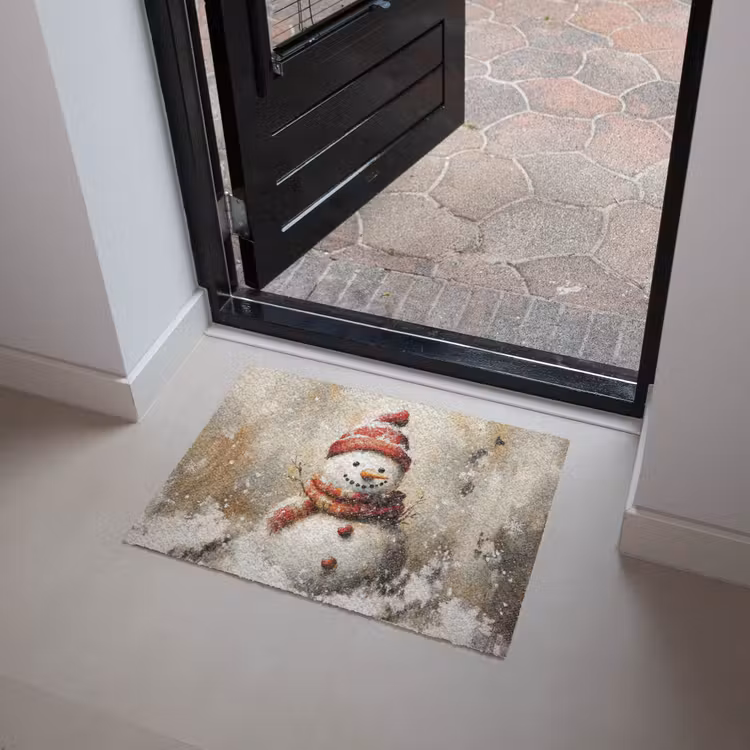 Sneeuwpop - Winter - Sneeuw - Beige Deurmat klein -sfeer5