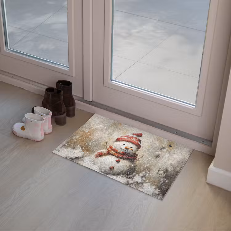 Sneeuwpop - Winter - Sneeuw - Beige Deurmat klein -sfeer3