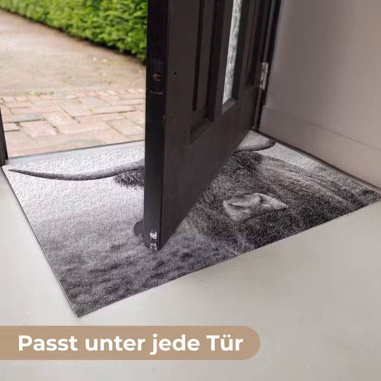 Schotse hooglander - Zwart - Wit - Gras Deurmat klein -USP_DE