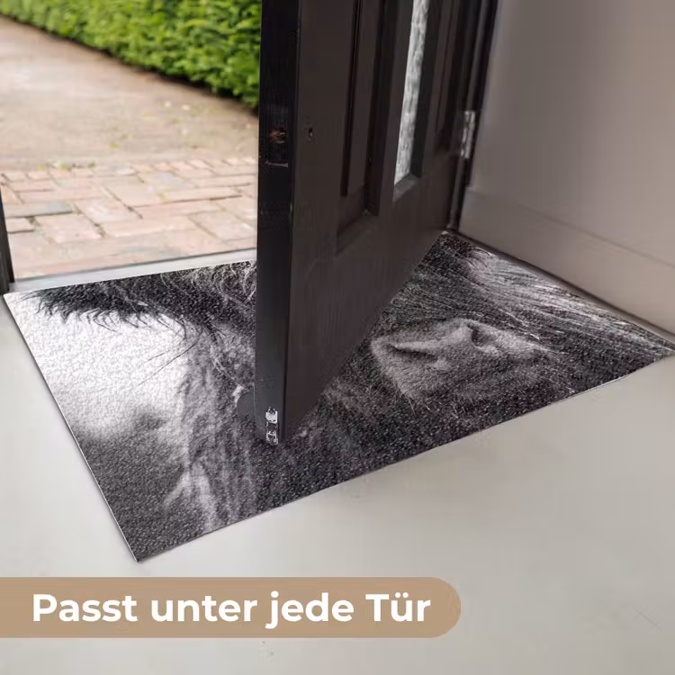 Schotse hooglander - Zwart - Wit - Sneeuwvlokken Deurmat klein -USP_DE