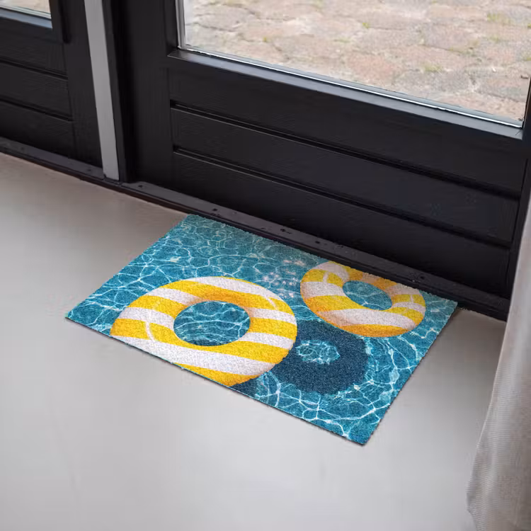Fußmatte - Schwimmbad – Schwimmringe – Sommer – Gelb – Blau - Zwembad - Zwembanden - Zomer - Geel - Blauw Deurmat klein