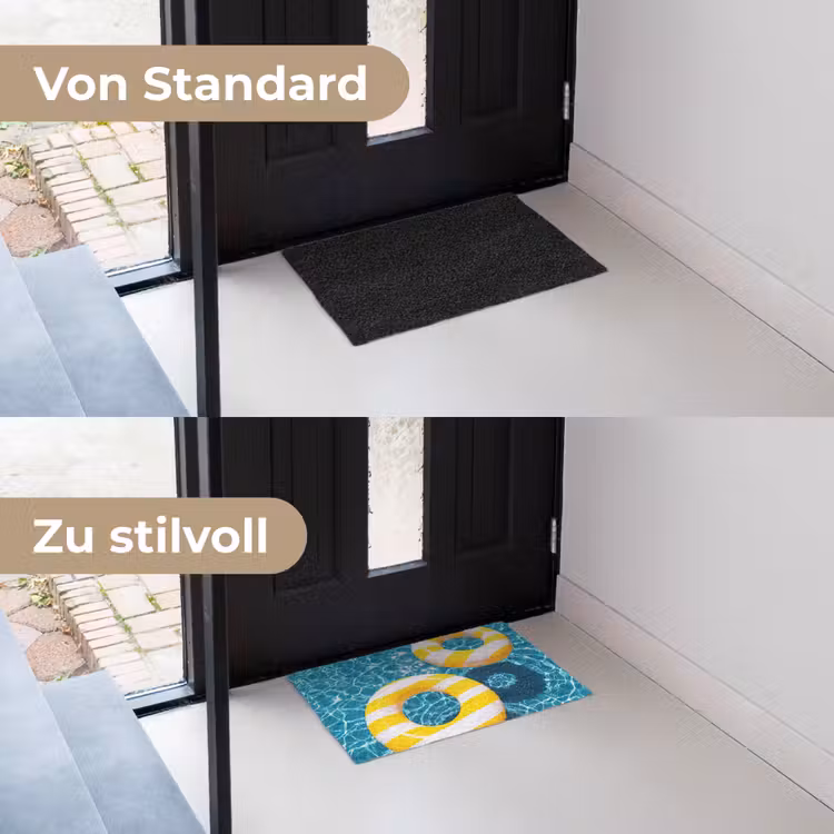 Fußmatte - Schwimmbad – Schwimmringe – Sommer – Gelb – Blau - Zwembad - Zwembanden - Zomer - Geel - Blauw Deurmat klein