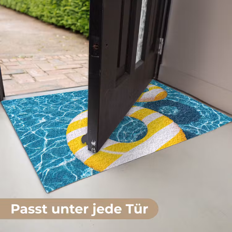 Fußmatte - Schwimmbad – Schwimmringe – Sommer – Gelb – Blau - Zwembad - Zwembanden - Zomer - Geel - Blauw Deurmat klein