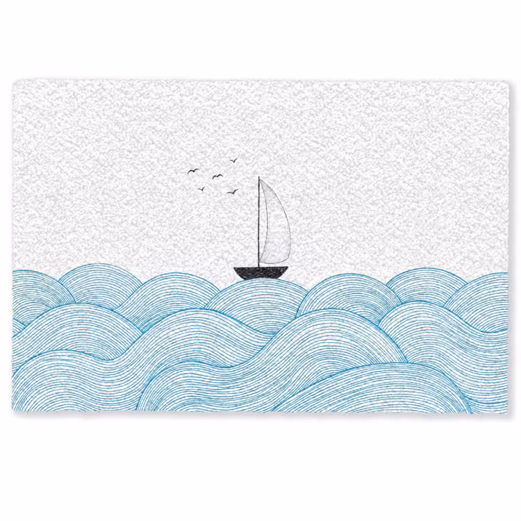 Zeilboot - Golven - Zee - Illustratie - Blauw Deurmat klein -zkaufland3d