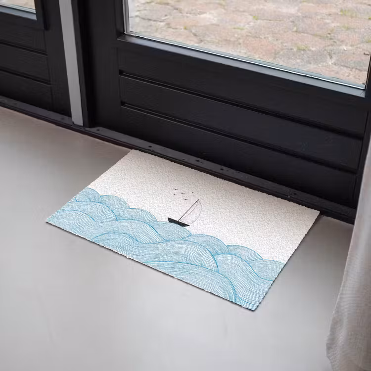 Zeilboot - Golven - Zee - Illustratie - Blauw Deurmat klein -sfeer2