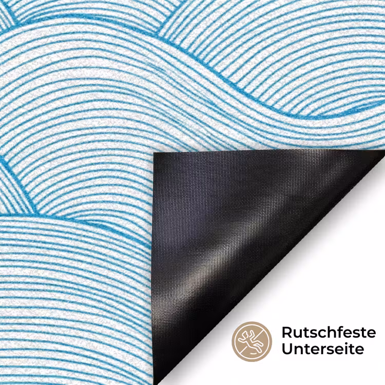 Zeilboot - Golven - Zee - Illustratie - Blauw Deurmat klein -antislip_DE