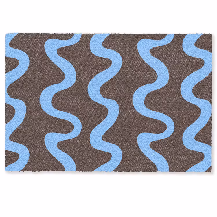 Kronkelende lijnen - Blauw - Bruin - Minimalistisch Deurmat klein 898 -zkaufland3d
