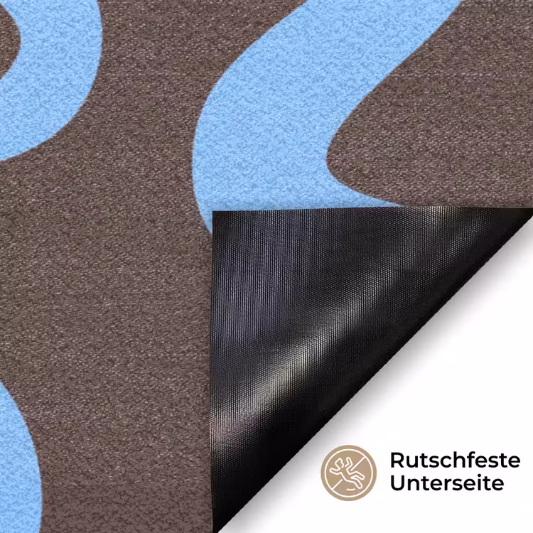 Kronkelende lijnen - Blauw - Bruin - Minimalistisch Deurmat klein 898 -antislip_DE