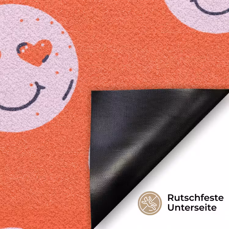 Smiley - Patroon - Hartjes - Rood - Roze Deurmat klein -antislip_DE