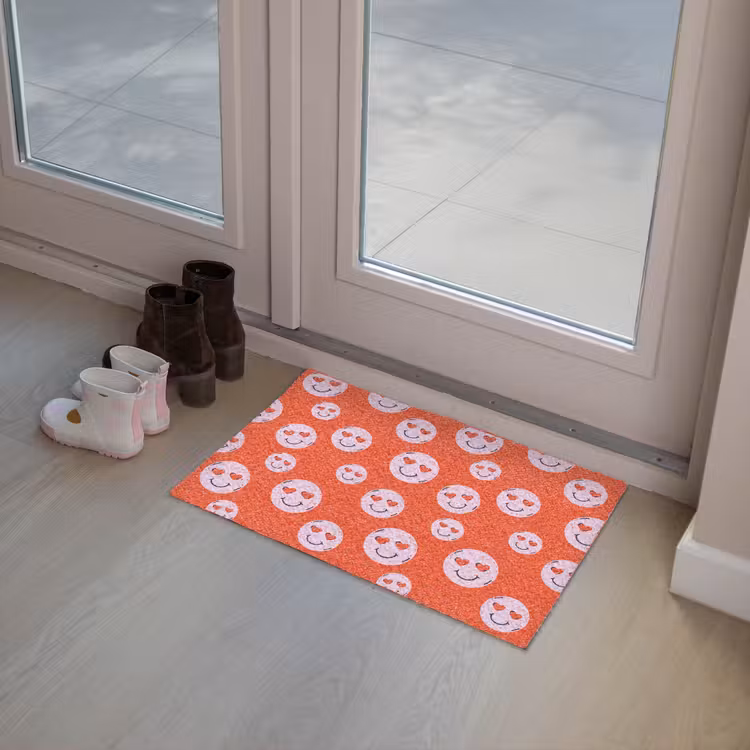 Smiley - Patroon - Hartjes - Rood - Roze Deurmat klein -sfeer3
