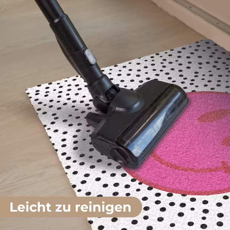 Smiley - Roze - Stippen Deurmat klein -reinigen_DE