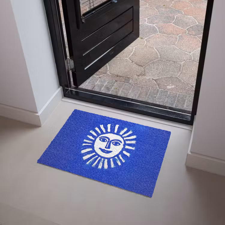 Zon - Gezicht - Penseelstructuur - Blauw Deurmat klein -sfeer5