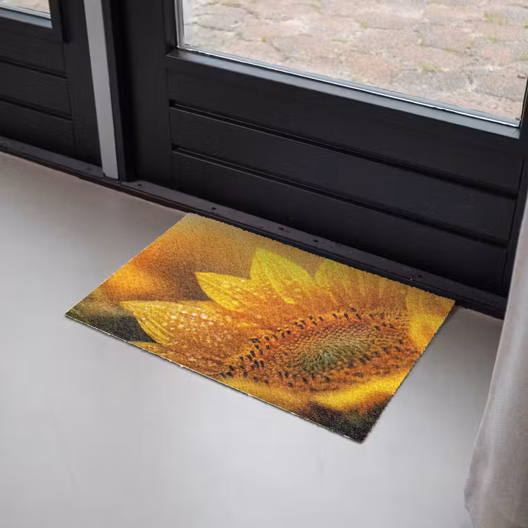 Zonnebloem - Dauwdruppels - Geel - Zonlicht Deurmat klein -sfeer2