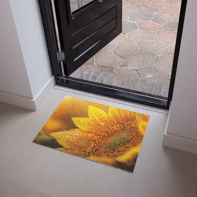 Zonnebloem - Dauwdruppels - Geel - Zonlicht Deurmat klein -sfeer5