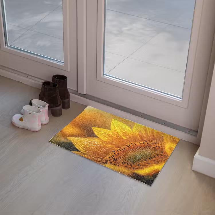 Zonnebloem - Dauwdruppels - Geel - Zonlicht Deurmat klein -sfeer3