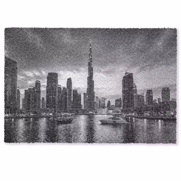 Fußmatte - Stadt – Skyline – Architektur – Abend – Schwarz-Weiß - Stad - Skyline - Architectuur - Avond - Zwart-wit Deurmat klein