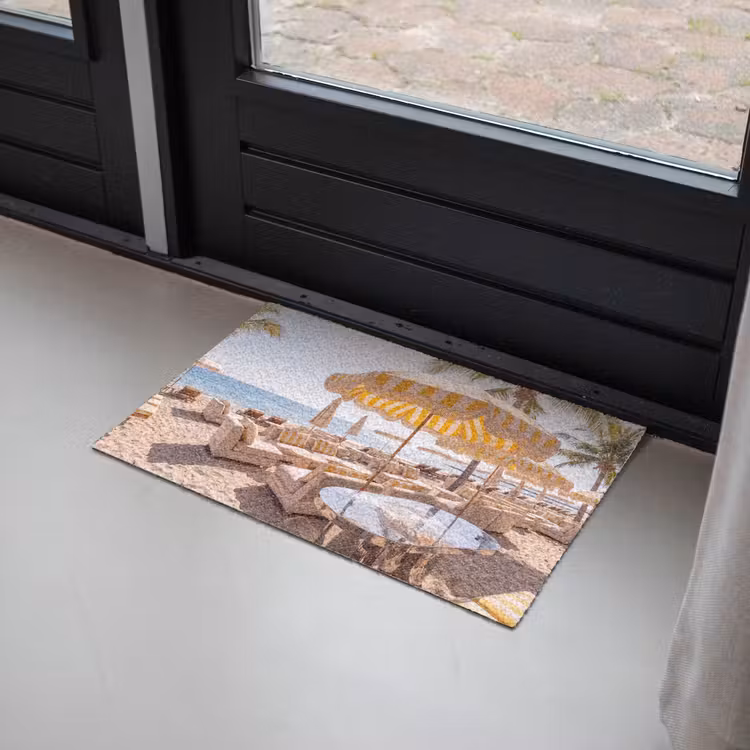 Fußmatte - Strand – Liegestühle – Urlaub – Modern – Gelb - Strand - Ligbedden - Vakantie - Modern - Geel Deurmat klein