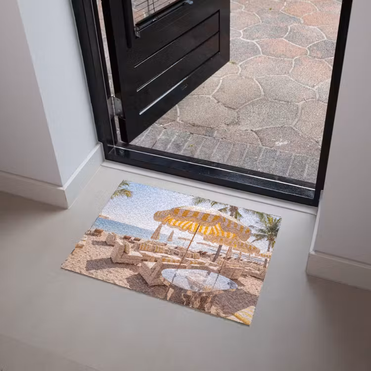 Fußmatte - Strand – Liegestühle – Urlaub – Modern – Gelb - Strand - Ligbedden - Vakantie - Modern - Geel Deurmat klein