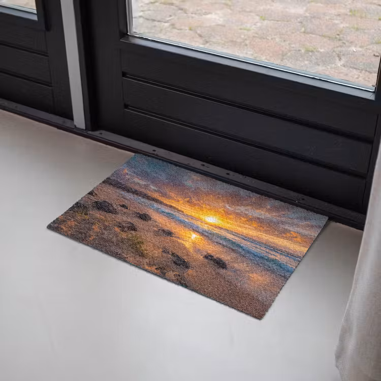 Strand - Zonsondergang - Golven - Natuur - Oranje Deurmat klein -sfeer2