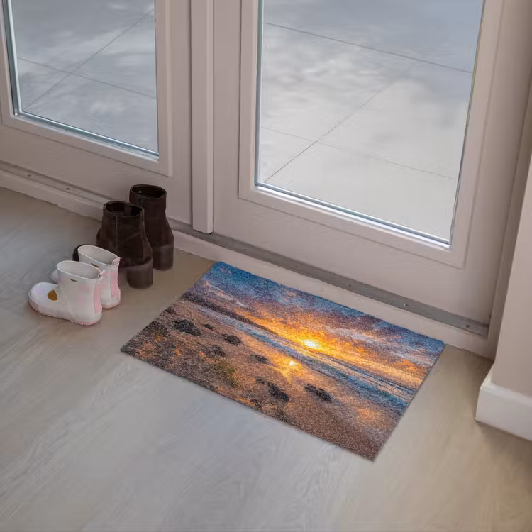 Strand - Zonsondergang - Golven - Natuur - Oranje Deurmat klein -sfeer3