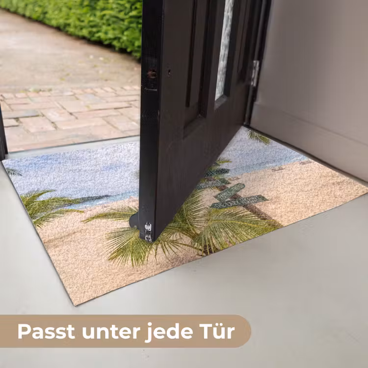 Fußmatte - Strand – Wegweiser – Palmen – Tropisch – Grün - Strand - Wegwijzer - Palmen - Tropisch - Groen Deurmat klein