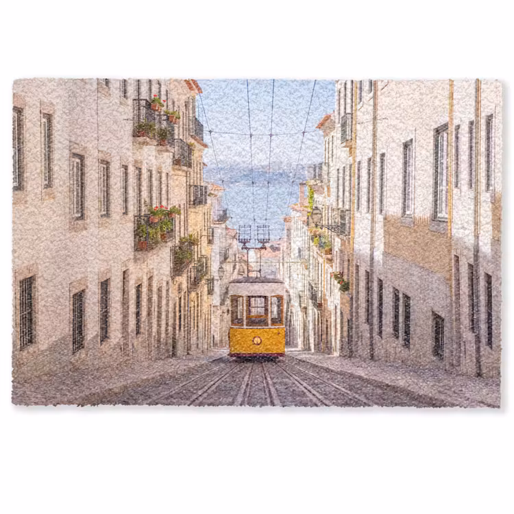 Fußmatte - Straßenbahn – Straße – Stadt – Architektur – Gelb - Tram - Straat - Stad - Architectuur - Geel Deurmat klein